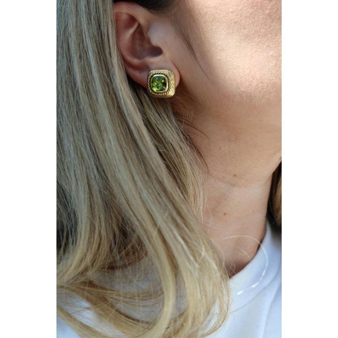 Maz Peridot Bezel Set Cushion Cut Clip-On Earrings in 14K ~5.4ctw Designer For Sale 2