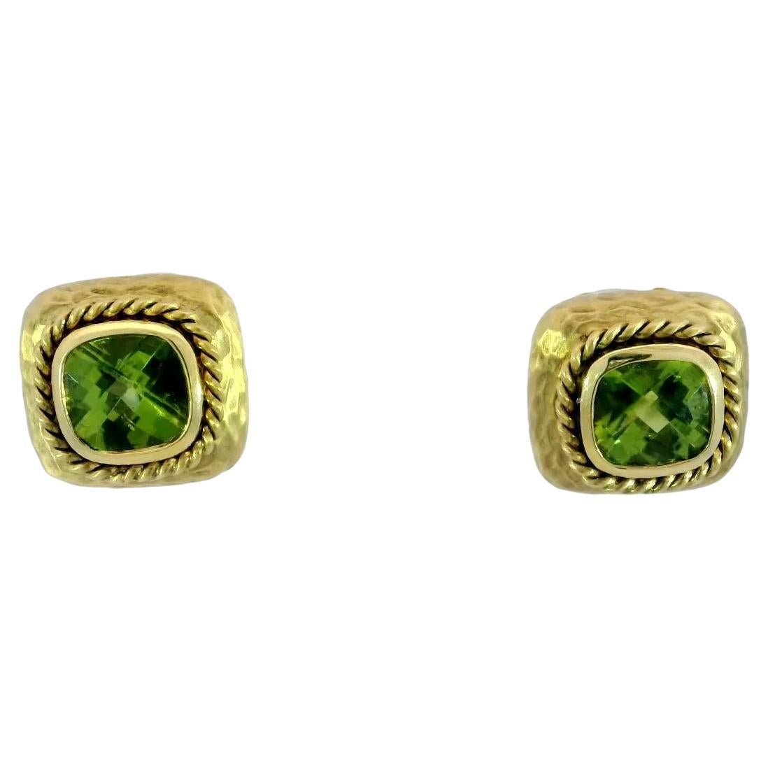 Maz Peridot Bezel Set Cushion Cut Clip-On Earrings in 14K ~5.4ctw Designer For Sale
