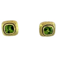 Maz Peridoto Bisel Engastado Corte Cojín Pendientes con Clip en 14K ~5.4ctw Diseñador