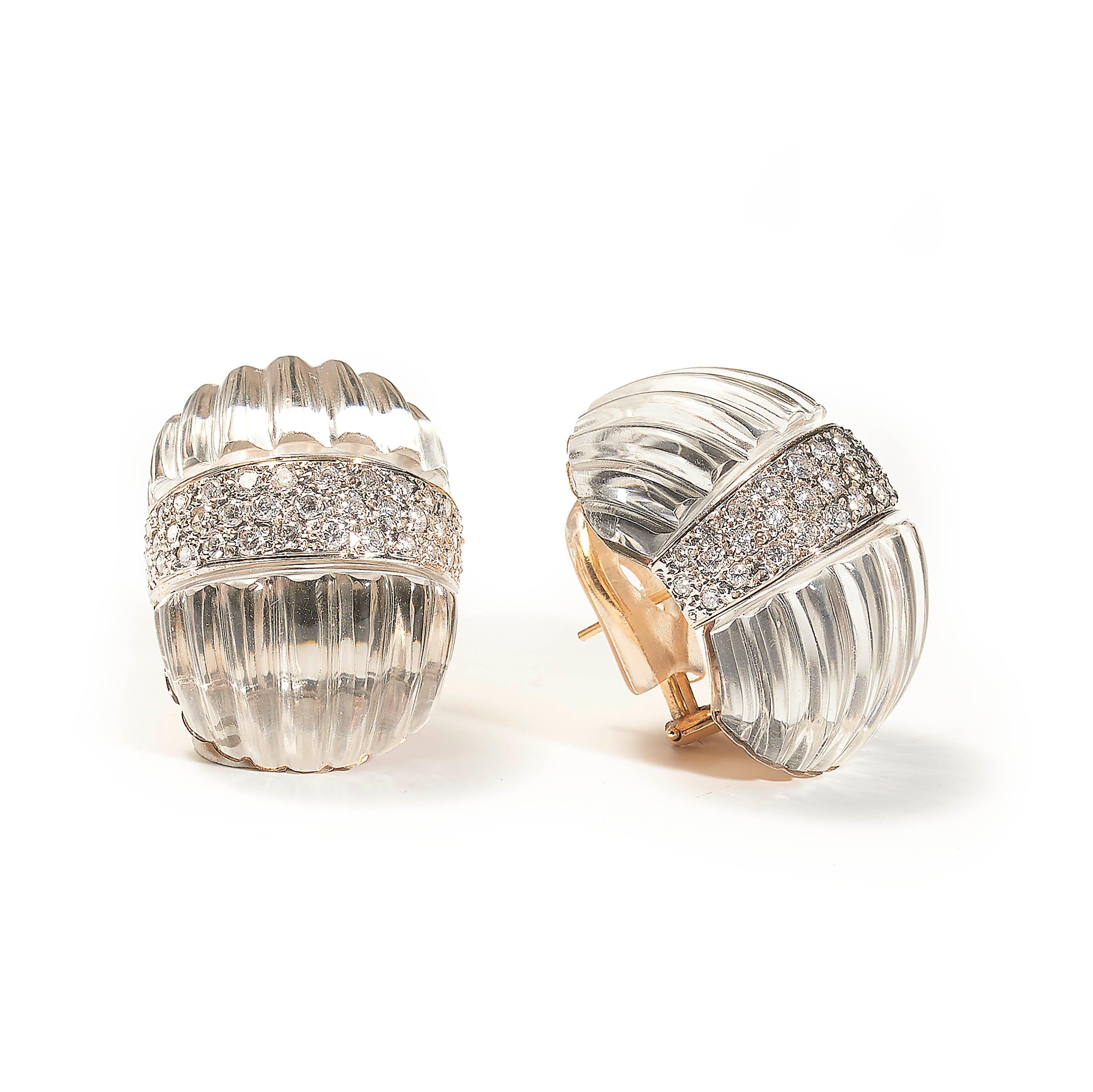 Pendientes de cristal de roca tallado y diamantes de Maz, 2,25 quilates Contemporáneo en venta