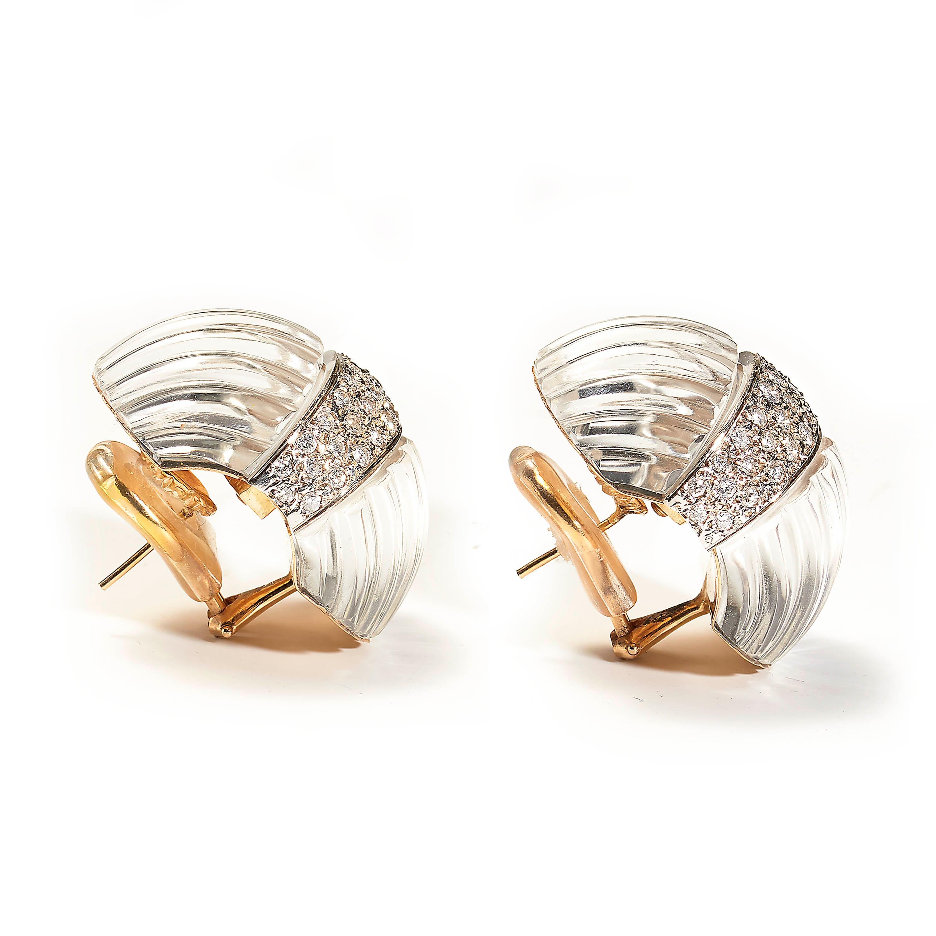 Pendientes de cristal de roca tallado y diamantes de Maz, 2,25 quilates en Bueno estado para la venta en London, GB