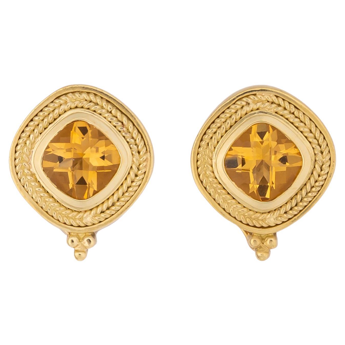 Maz Citrine and 18k Gold Earrings For Sale