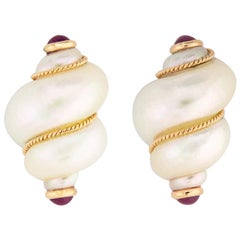 Maz Classic Turbo Shell and Ruby Earrings