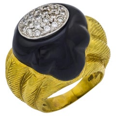 Maz diamond onyx 18k yellow gold cocktail ring