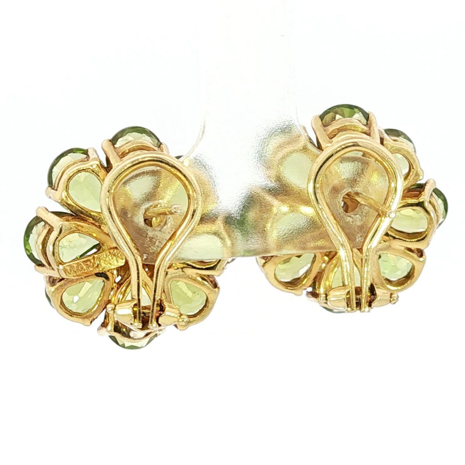 Boucles d'oreilles fleurs en or jaune 14k Boucles d'oreilles diamant péridot ~12.32ctw en vente 5