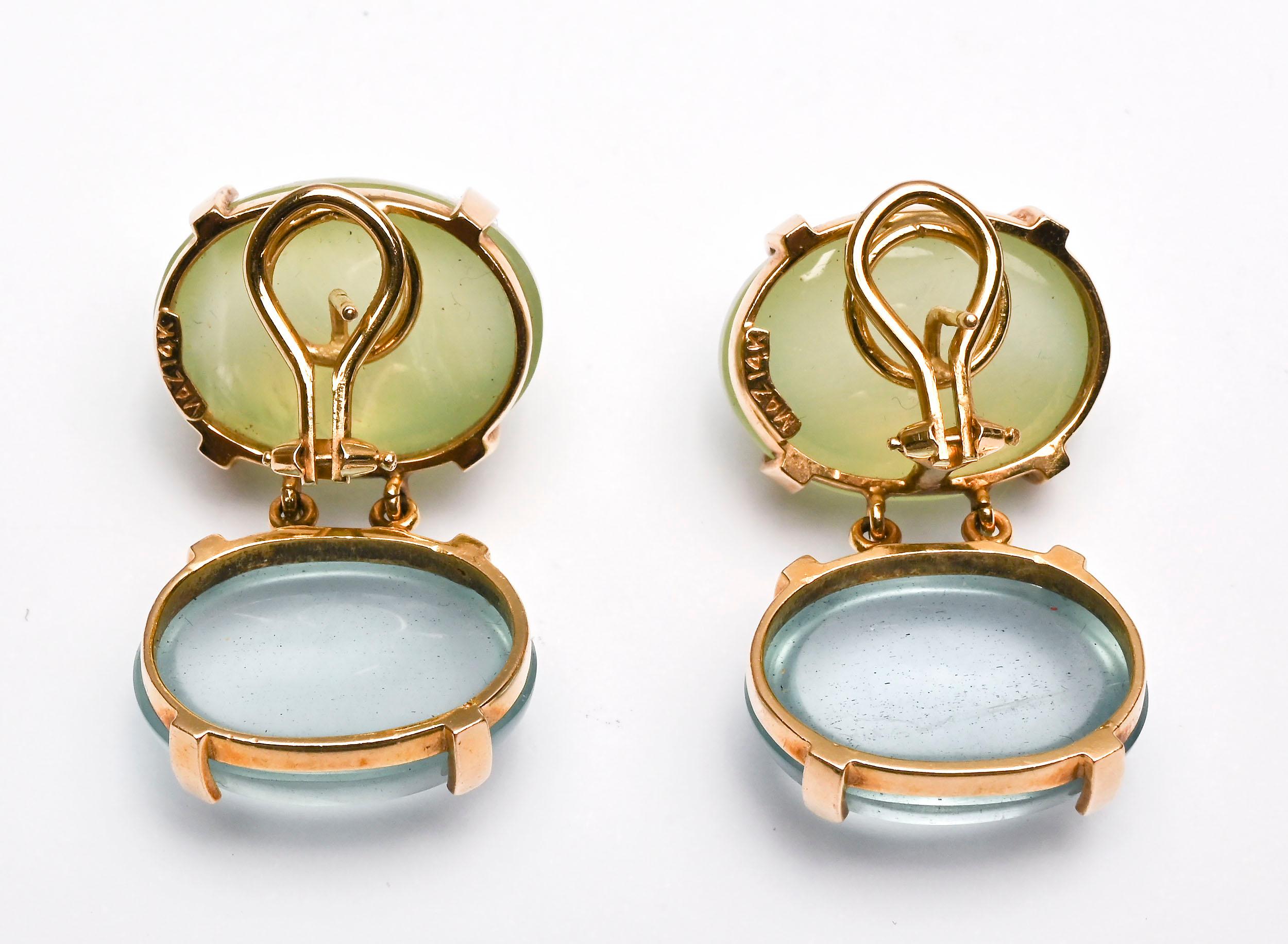 Cabochon Maz Gold and Fluorite Earrings For Sale