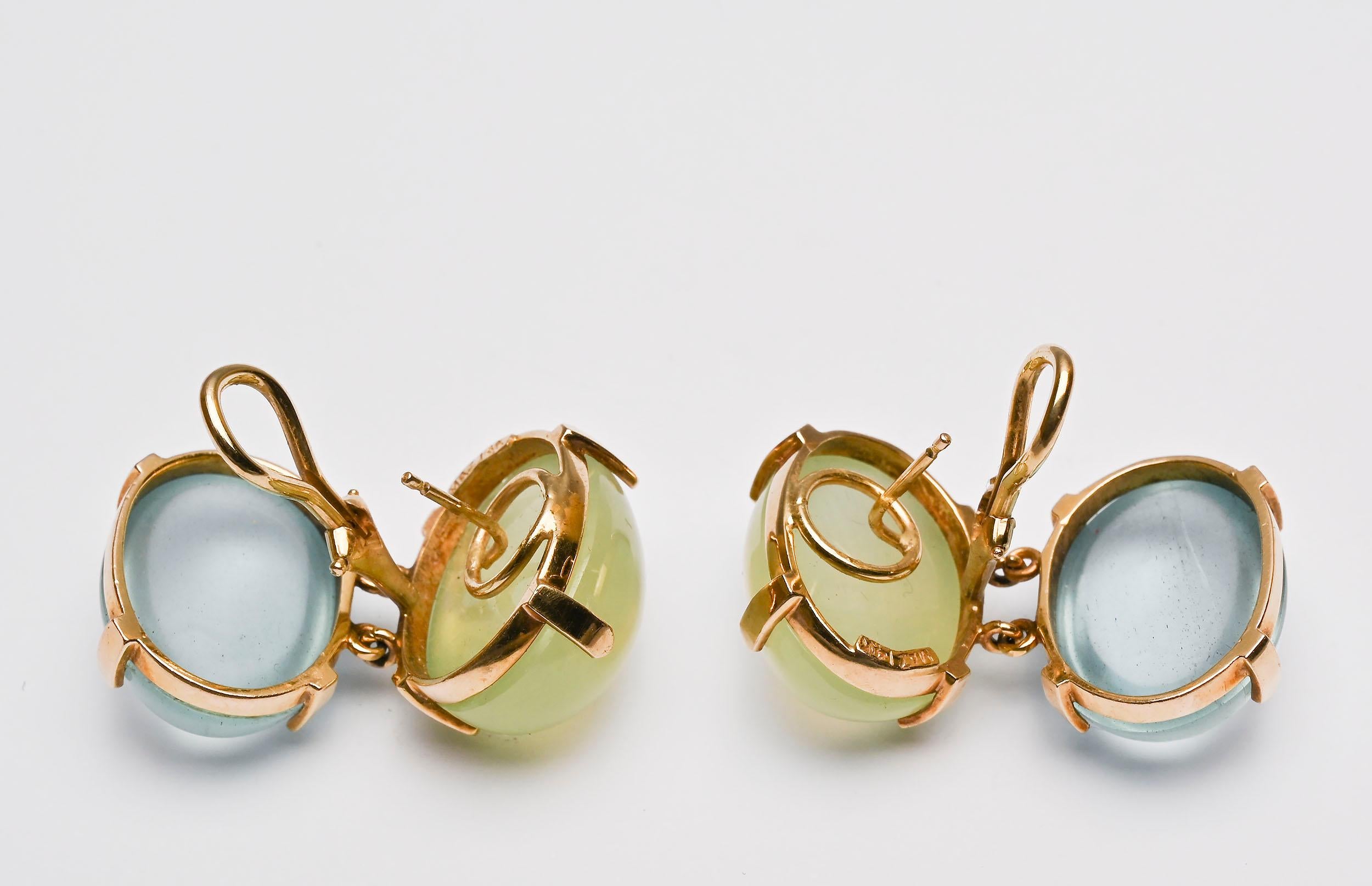 Maz Gold and Fluorite Earrings In Excellent Condition For Sale In Darnestown, MD