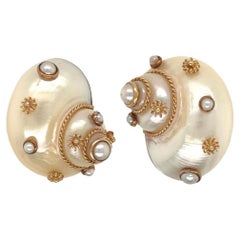 Vintage Maz Gold, Shell and Pearl Earrings