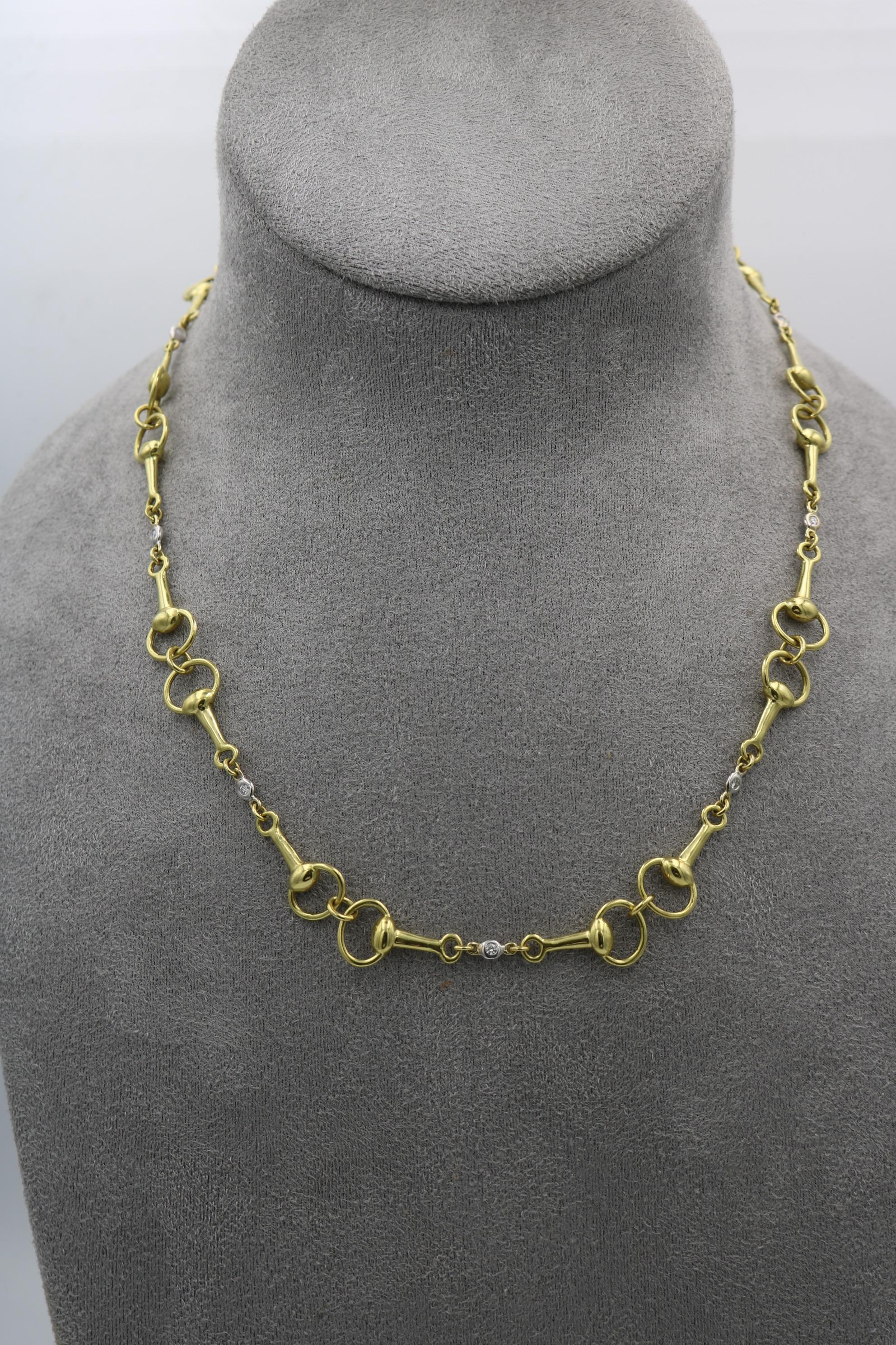 MAZ Horsebit 18K Collana con castone di diamanti A Link in oro giallo e bianco 18 carati in vendita 5