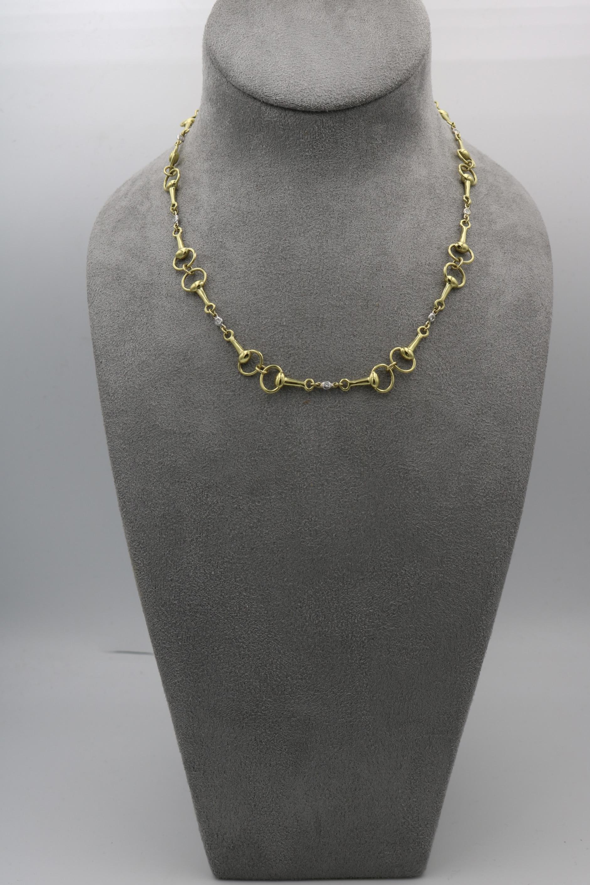 MAZ Horsebit 18K Collana con castone di diamanti A Link in oro giallo e bianco 18 carati in vendita 6