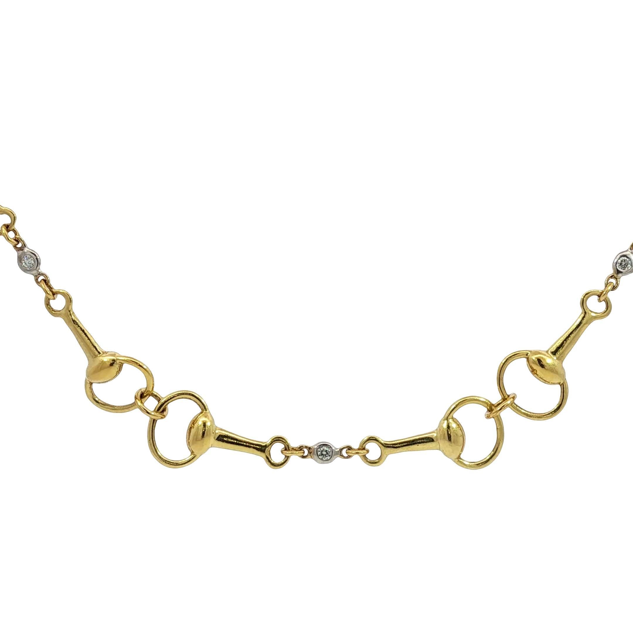 MAZ Horsebit 18K Collana con castone di diamanti A Link in oro giallo e bianco 18 carati In condizioni ottime in vendita a Fairfield, CT