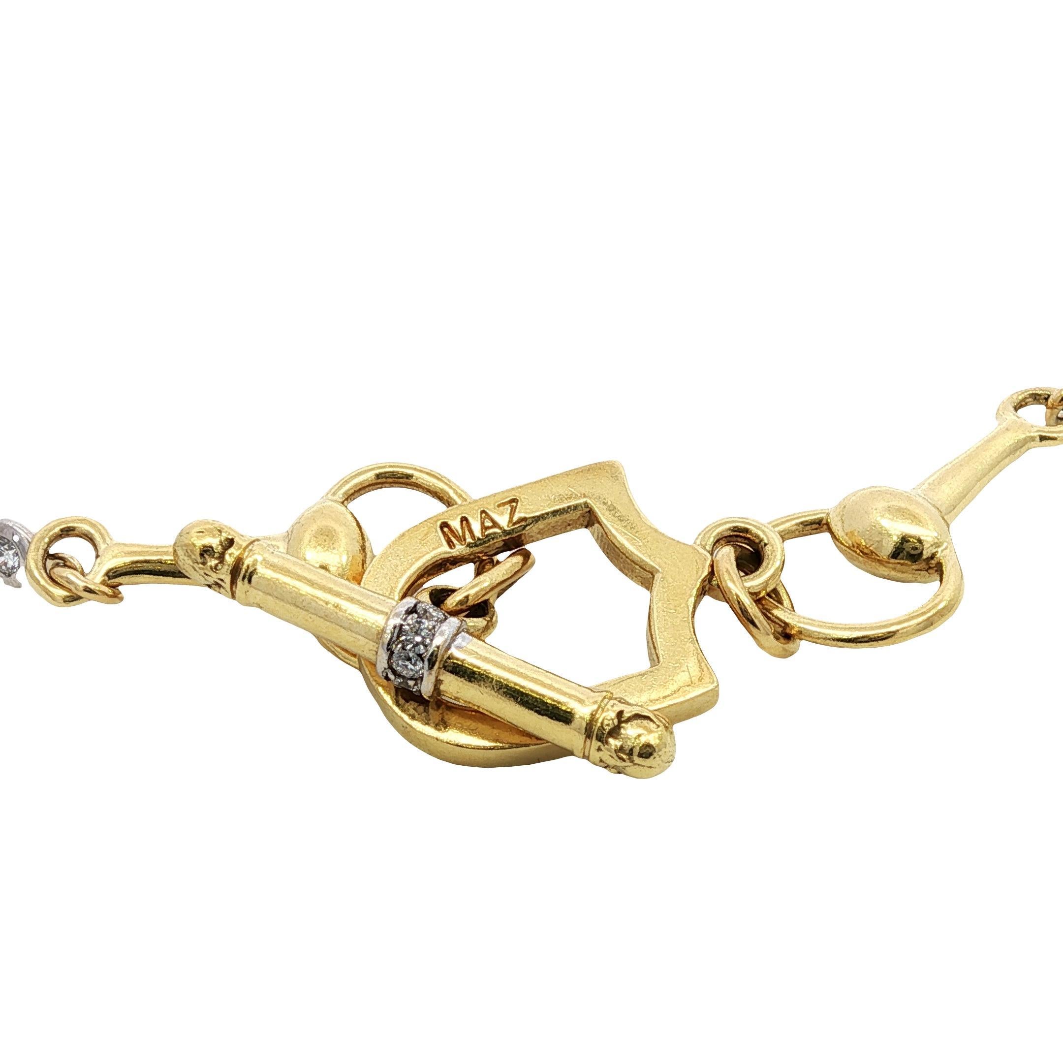 Donna MAZ Horsebit 18K Collana con castone di diamanti A Link in oro giallo e bianco 18 carati in vendita
