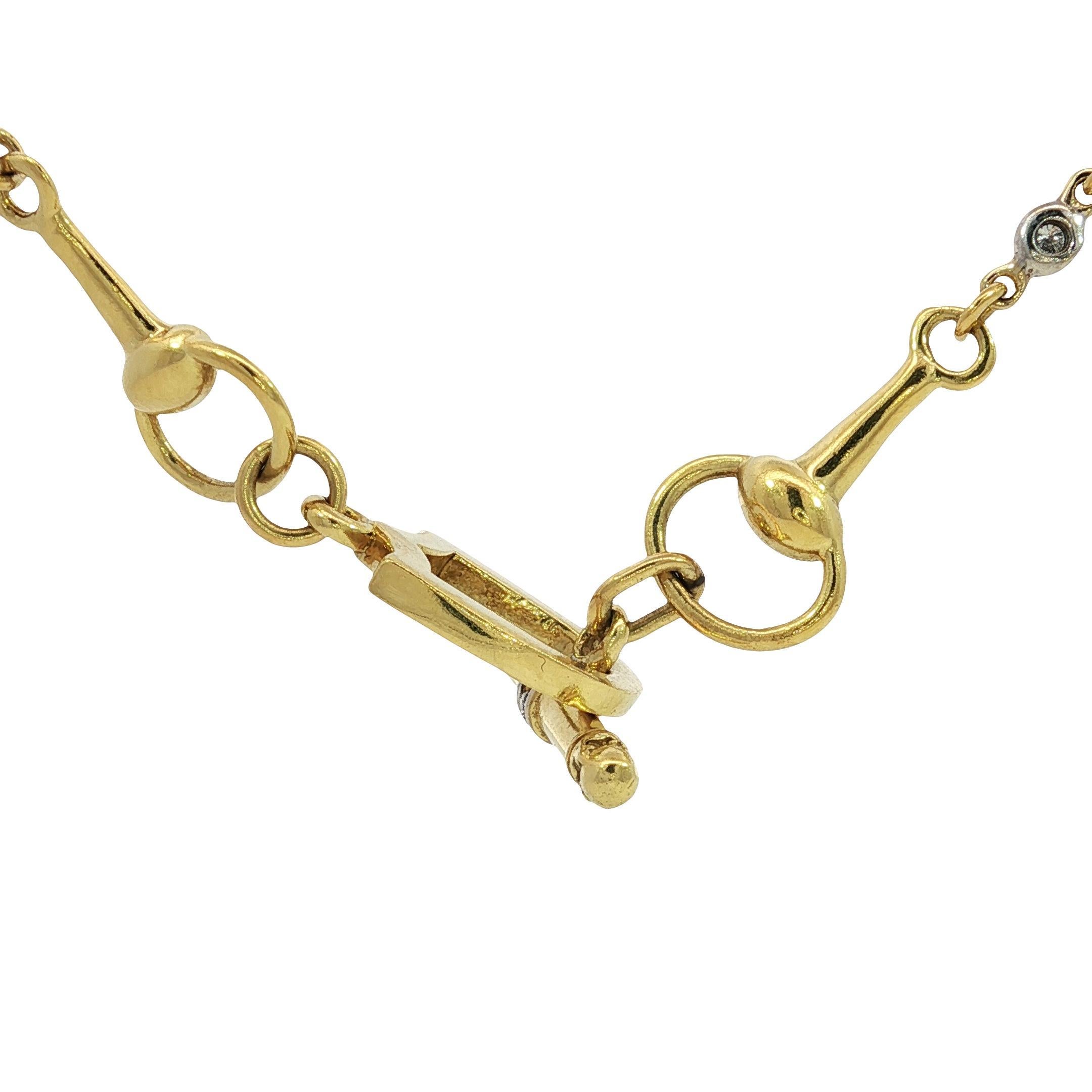 MAZ Horsebit 18K Collana con castone di diamanti A Link in oro giallo e bianco 18 carati in vendita 1