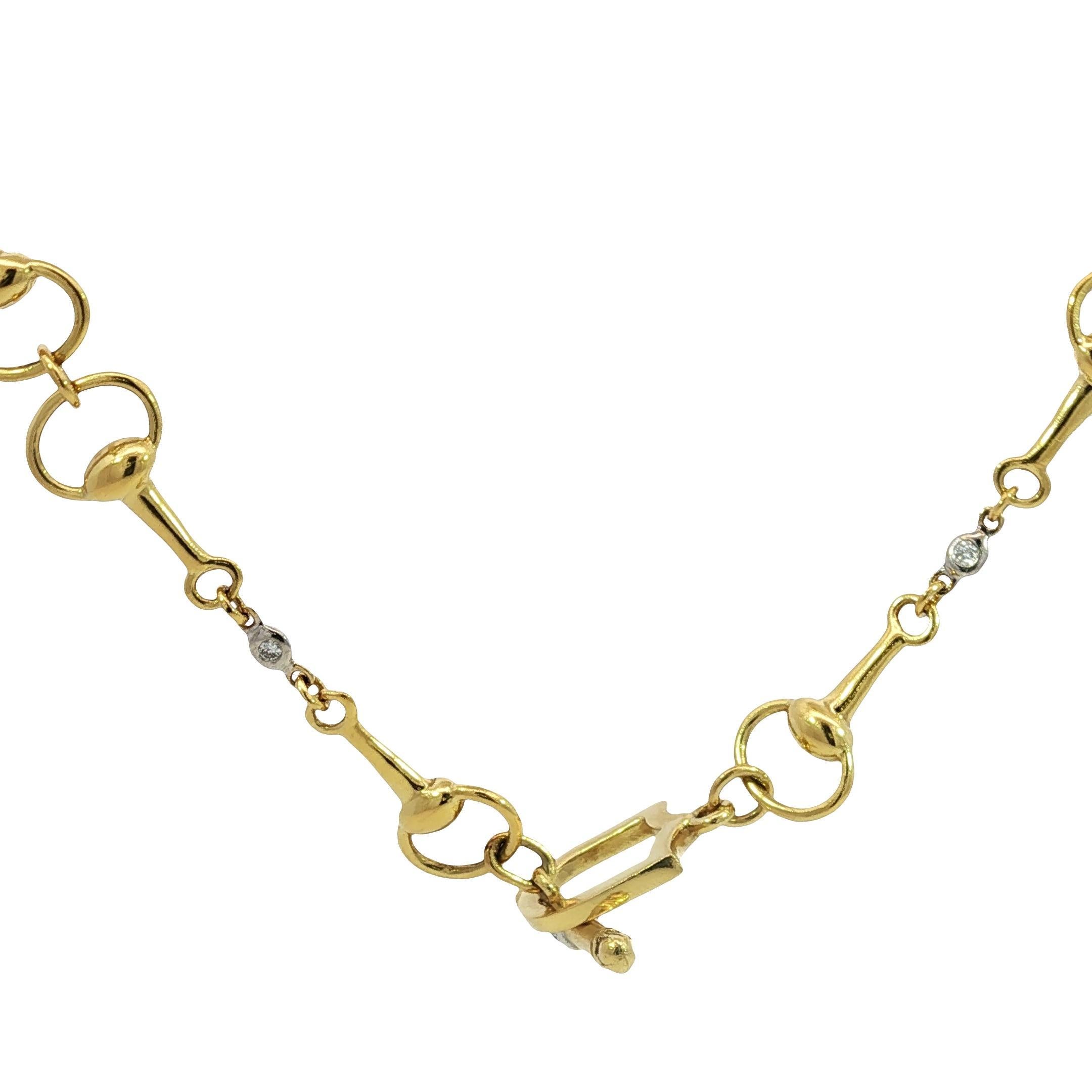 MAZ Horsebit 18K Collana con castone di diamanti A Link in oro giallo e bianco 18 carati in vendita 3
