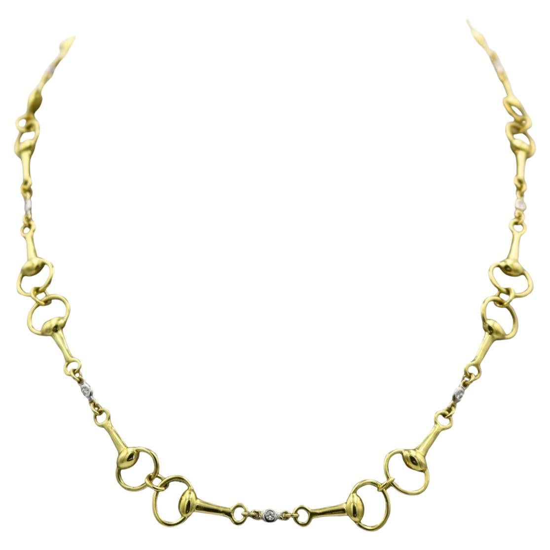 MAZ Horsebit 18K Collana con castone di diamanti A Link in oro giallo e bianco 18 carati in vendita