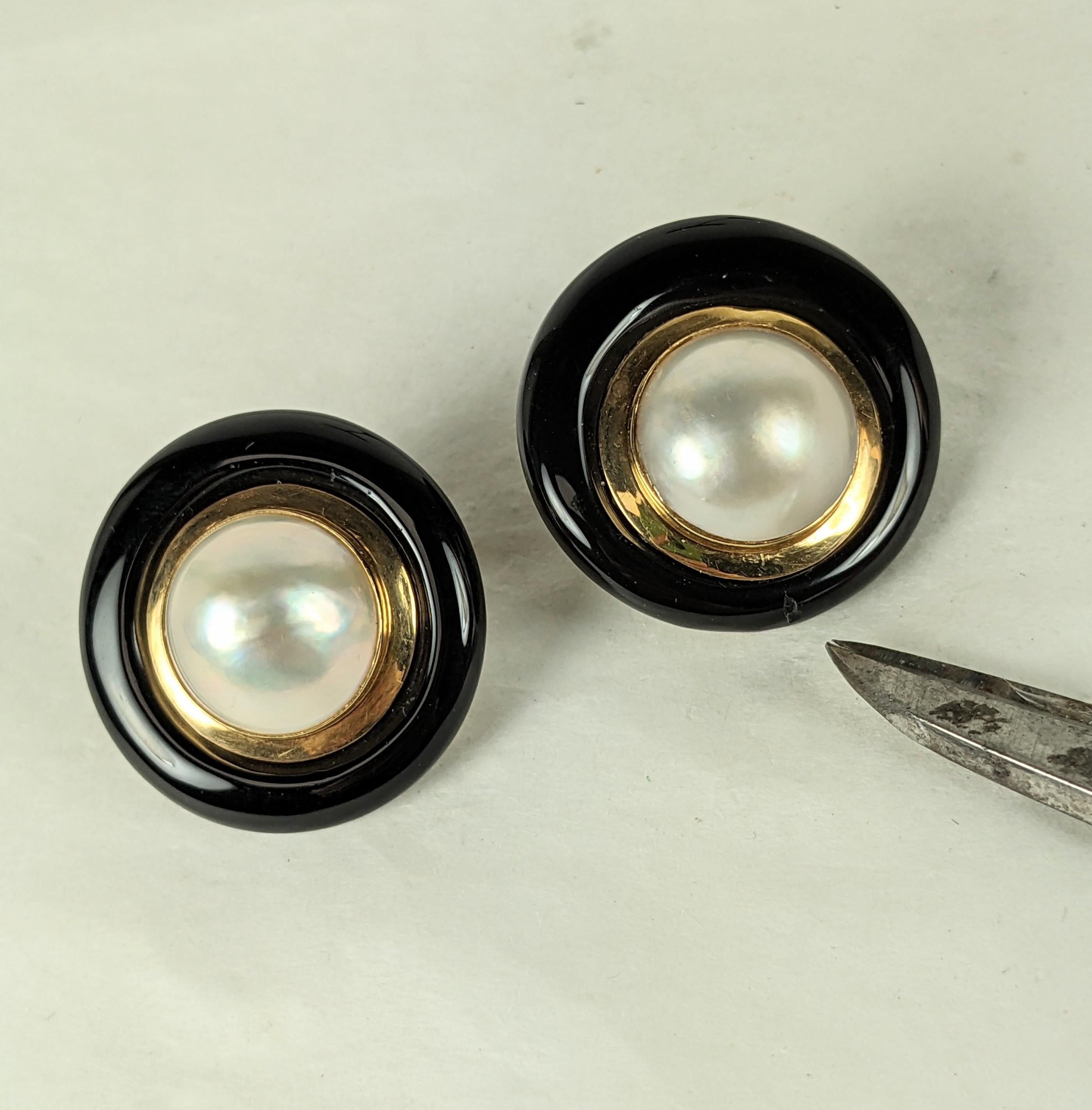 Women's Maz Mabe Pearl and Onyx Earrings For Sale