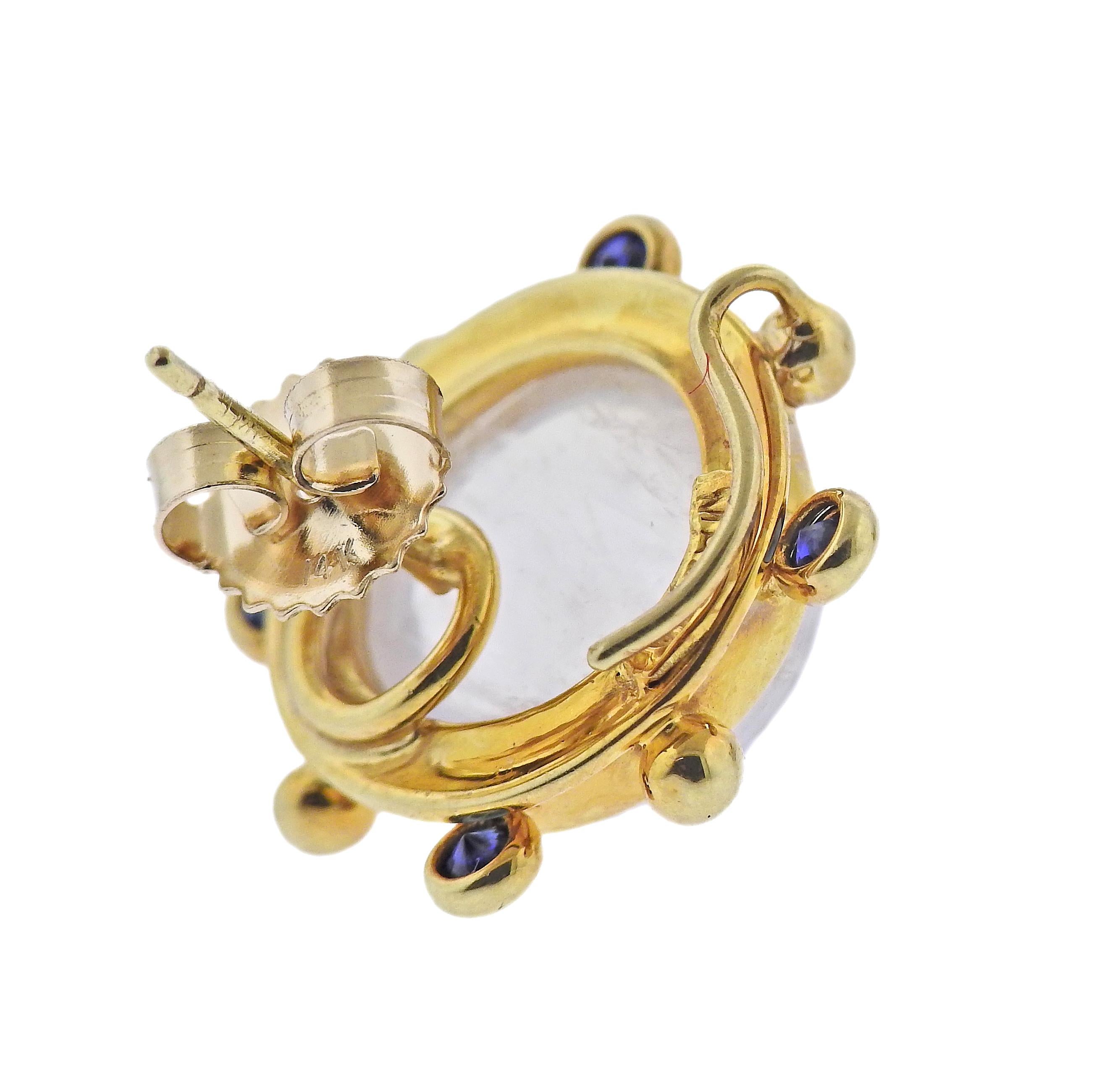 Cabochon Maz Moonstone Kyanite Gold Earrings For Sale