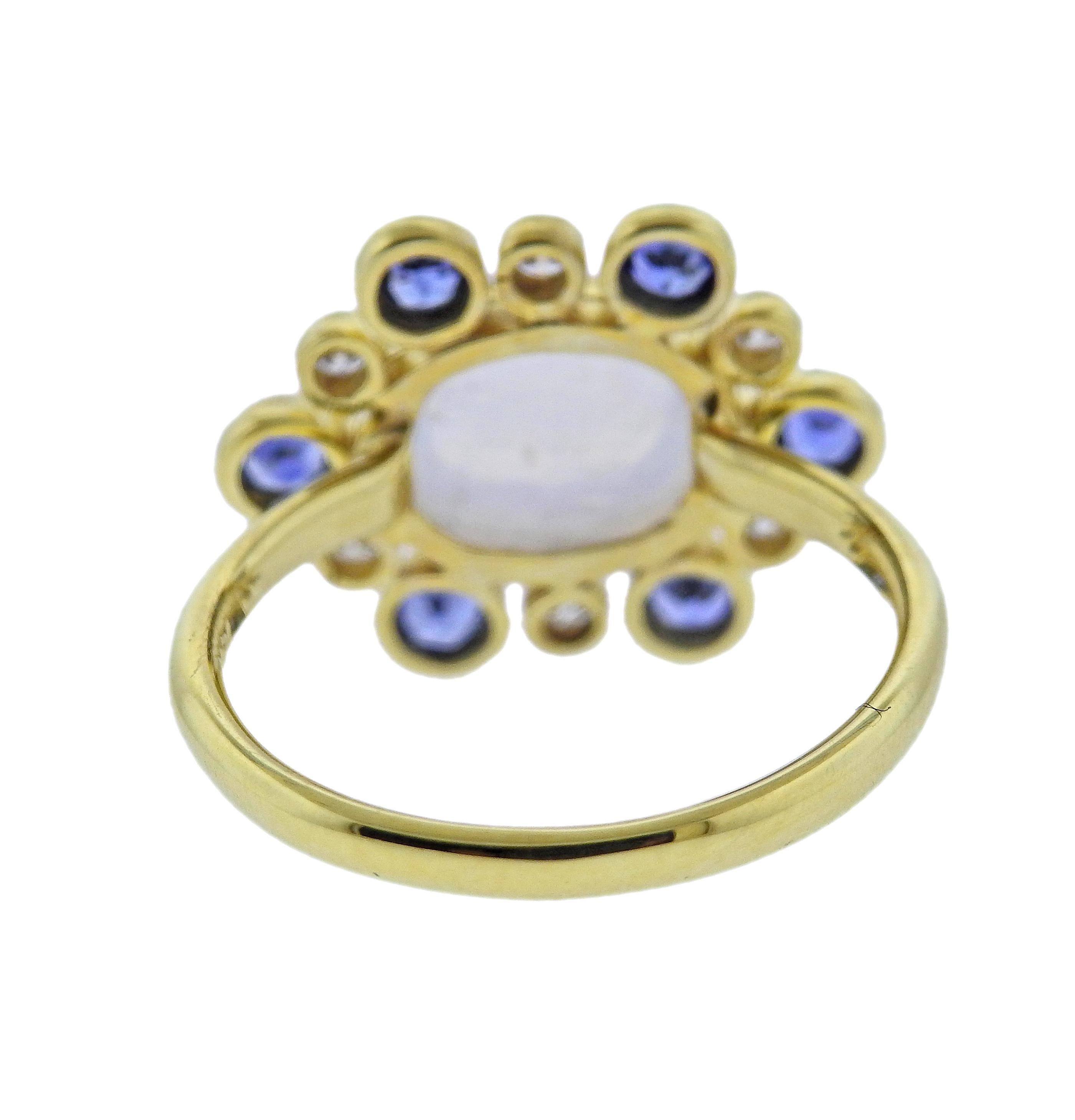 Cabochon Maz Moonstone Sapphire Diamond Gold Ring For Sale
