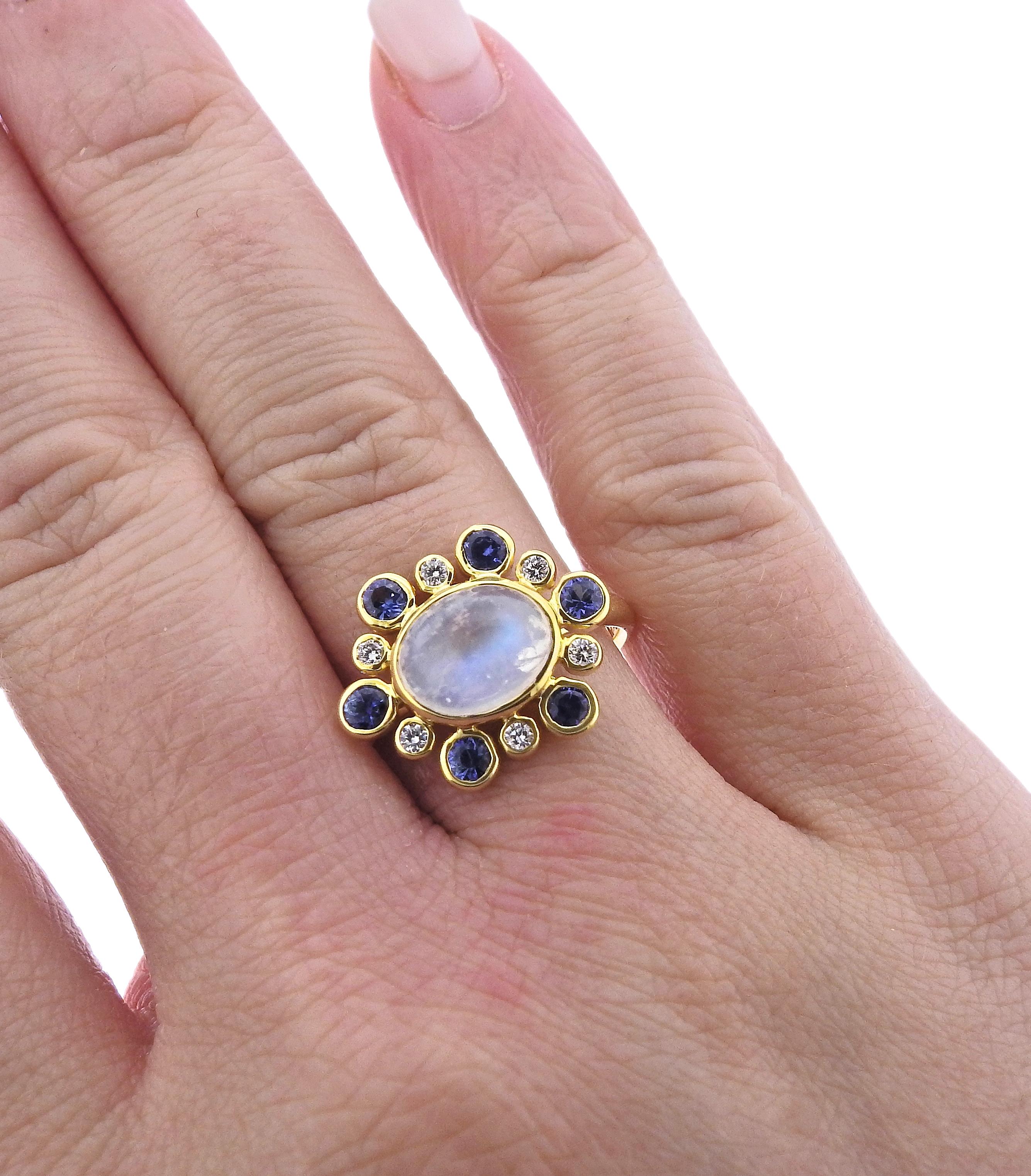 Women's Maz Moonstone Sapphire Diamond Gold Ring For Sale