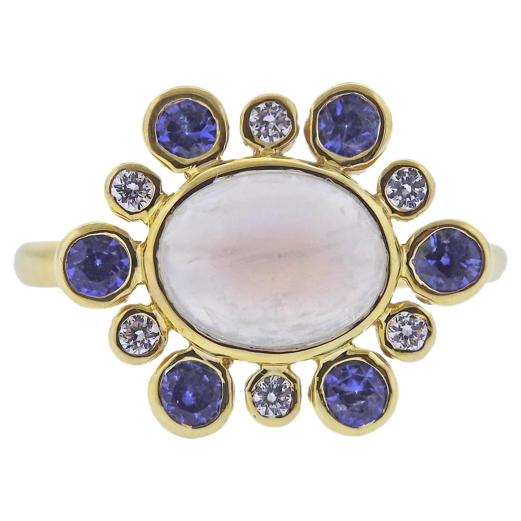 Maz Moonstone Sapphire Diamond Gold Ring For Sale