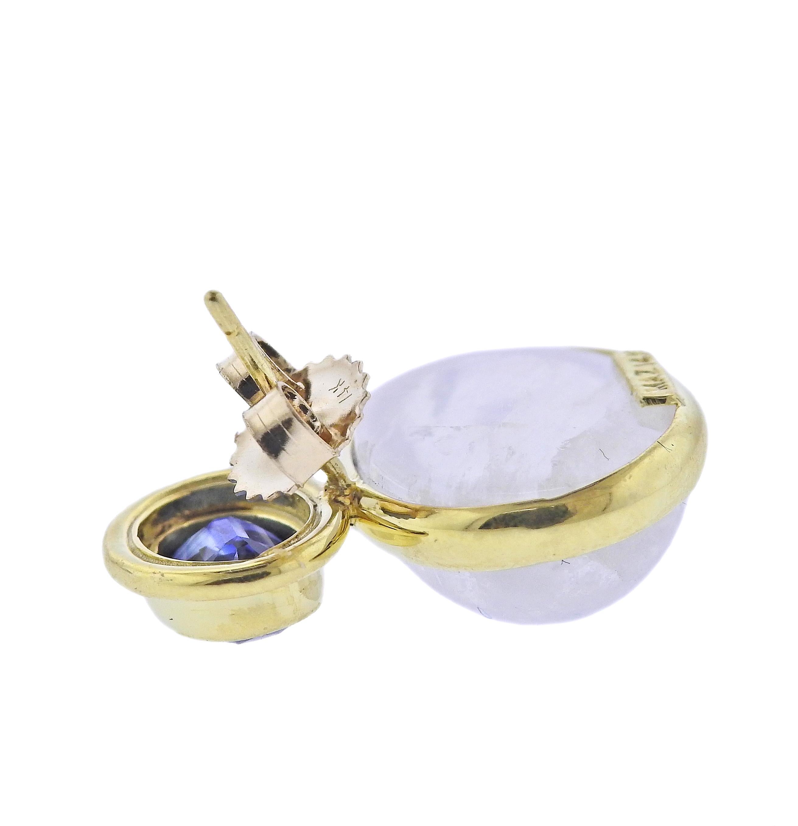 Maz Ohrringe mit Mondstein und Saphir aus Gold (Cabochon) im Angebot