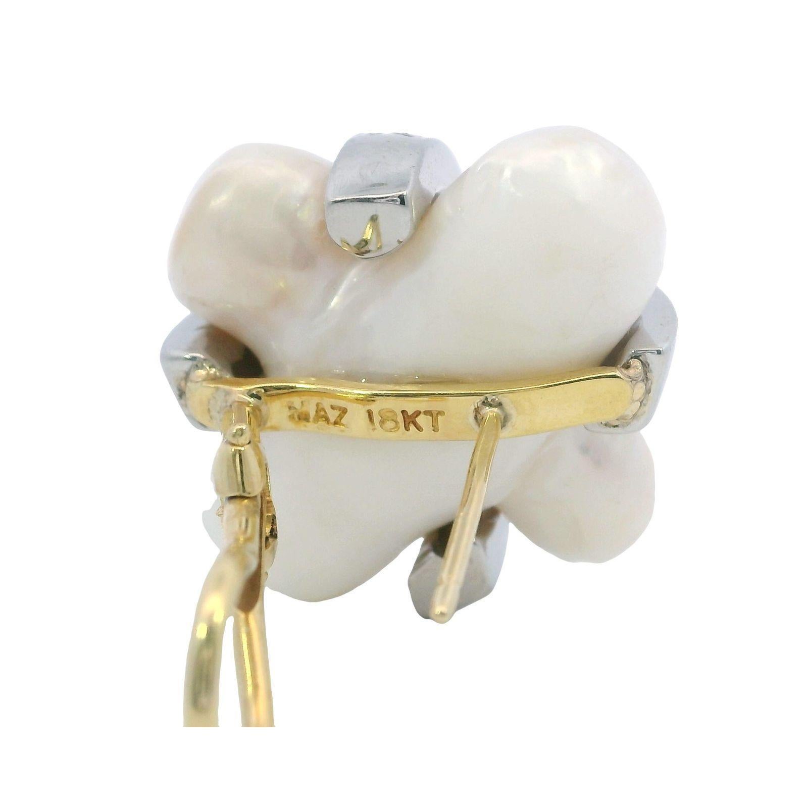 MAZ Pearl Diamond Earrings 18K Mother of Pearl White & Yellow Gold ~.78ctw For Sale 4