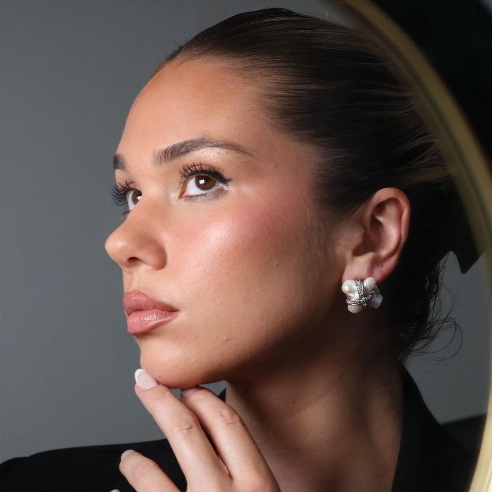 MAZ Pearl Diamond Earrings 18K Mother of Pearl White & Yellow Gold ~.78ctw For Sale 5