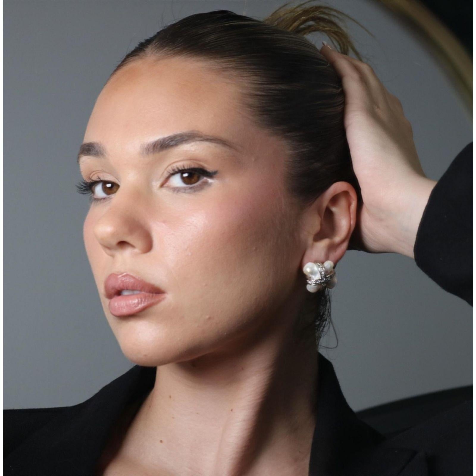 Contemporary MAZ Pearl Diamond Earrings 18K Mother of Pearl White & Yellow Gold ~.78ctw For Sale