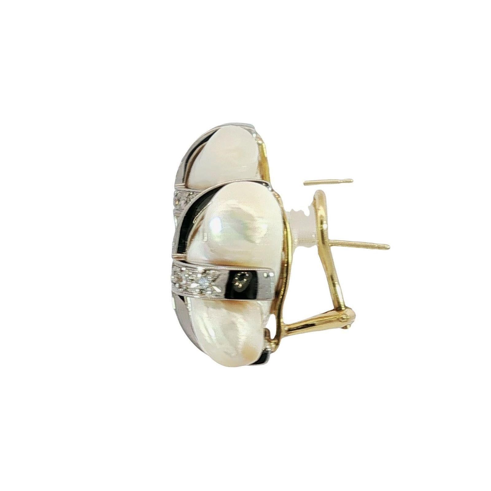 MAZ Pearl Diamond Earrings 18K Mother of Pearl White & Yellow Gold ~.78ctw In Excellent Condition For Sale In Fairfield, CT