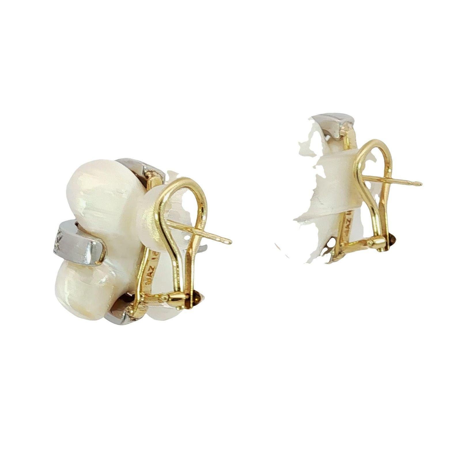 Women's MAZ Pearl Diamond Earrings 18K Mother of Pearl White & Yellow Gold ~.78ctw For Sale