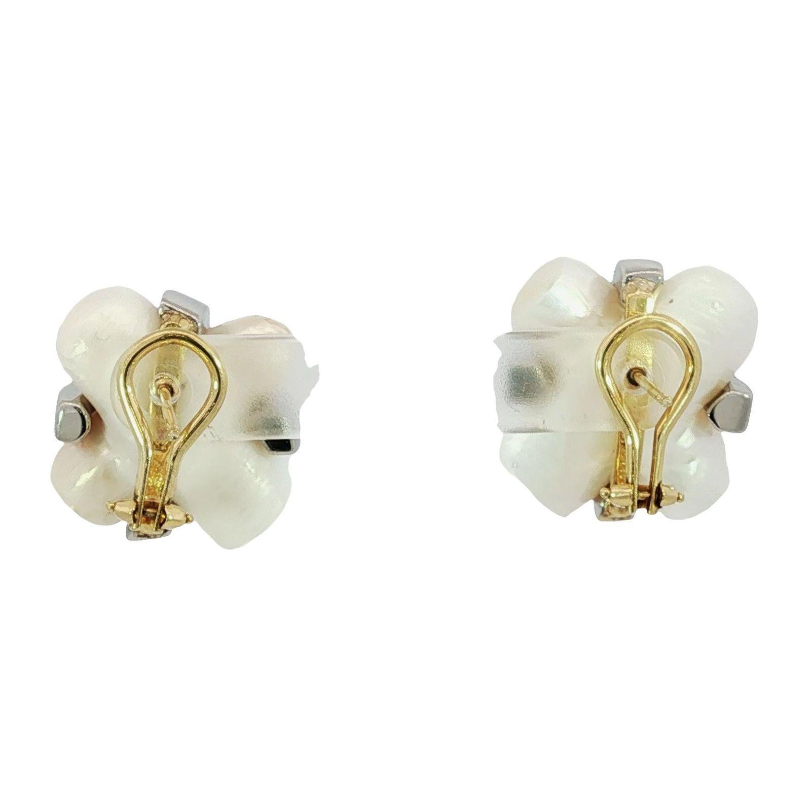 MAZ Pearl Diamond Earrings 18K Mother of Pearl White & Yellow Gold ~.78ctw For Sale 1