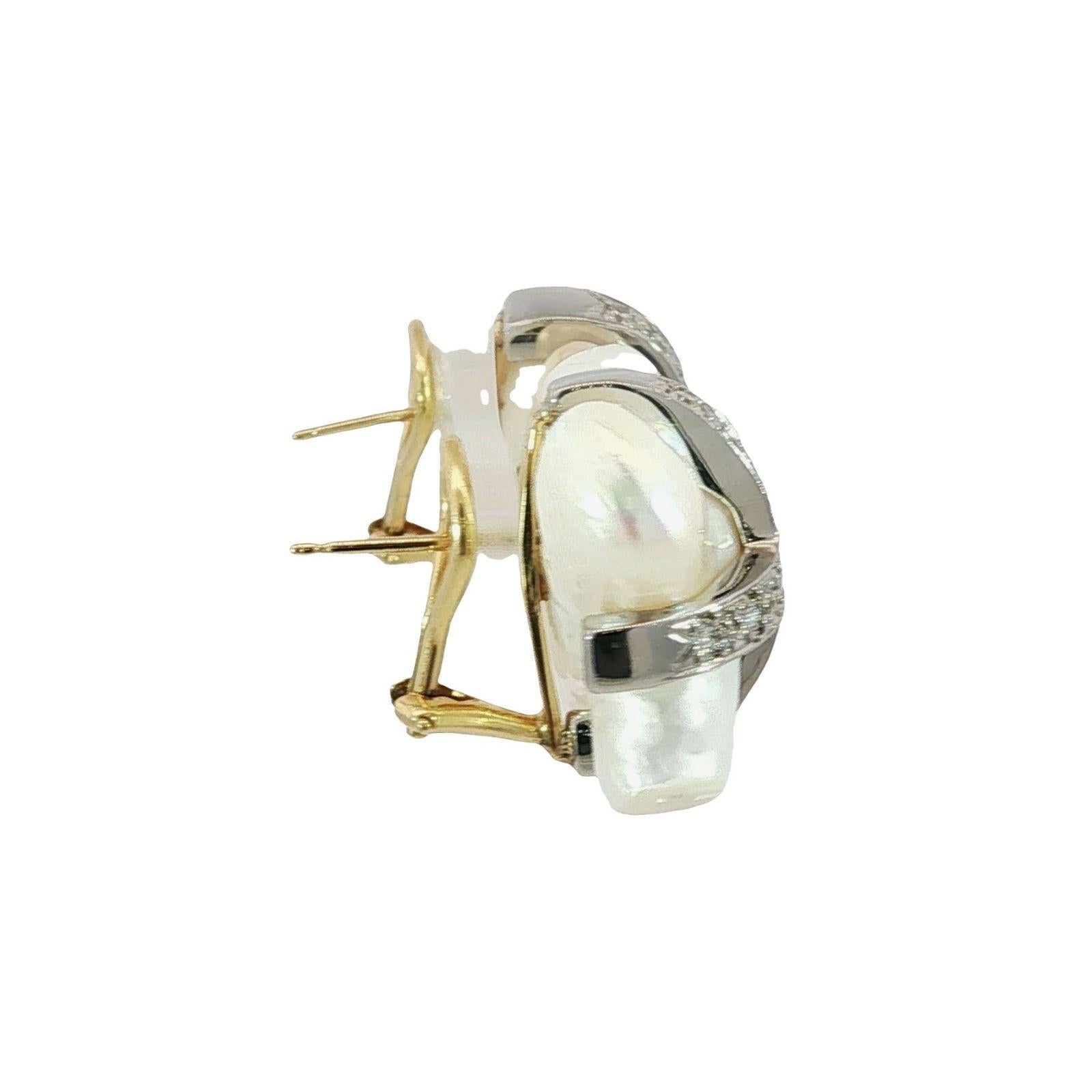 MAZ Pearl Diamond Earrings 18K Mother of Pearl White & Yellow Gold ~.78ctw For Sale 3