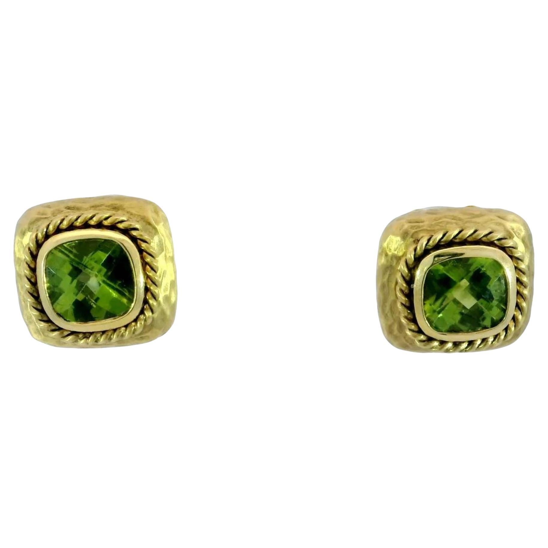 Maz Peridot Bezel Set Cushion Cut Clip-One Earrings in 14K ~5.4ctw Designer