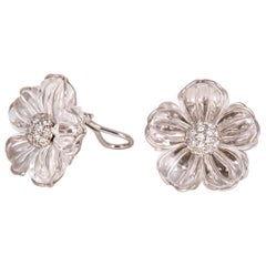 MAZ Rock Crystal and Diamond Flower Motif Earrings