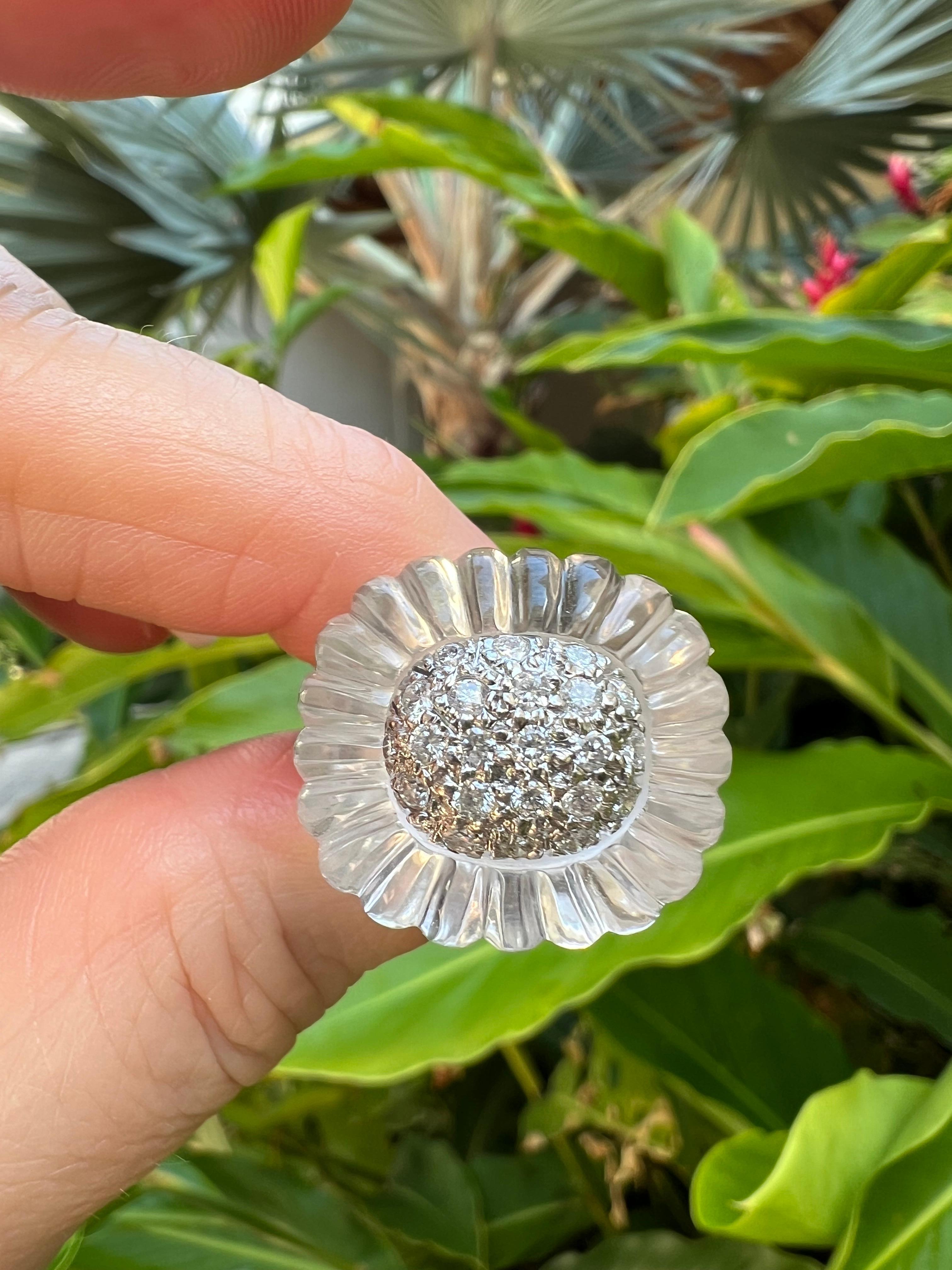 MAZ Rock Crystal Pavé Diamond Cocktail Ring 1