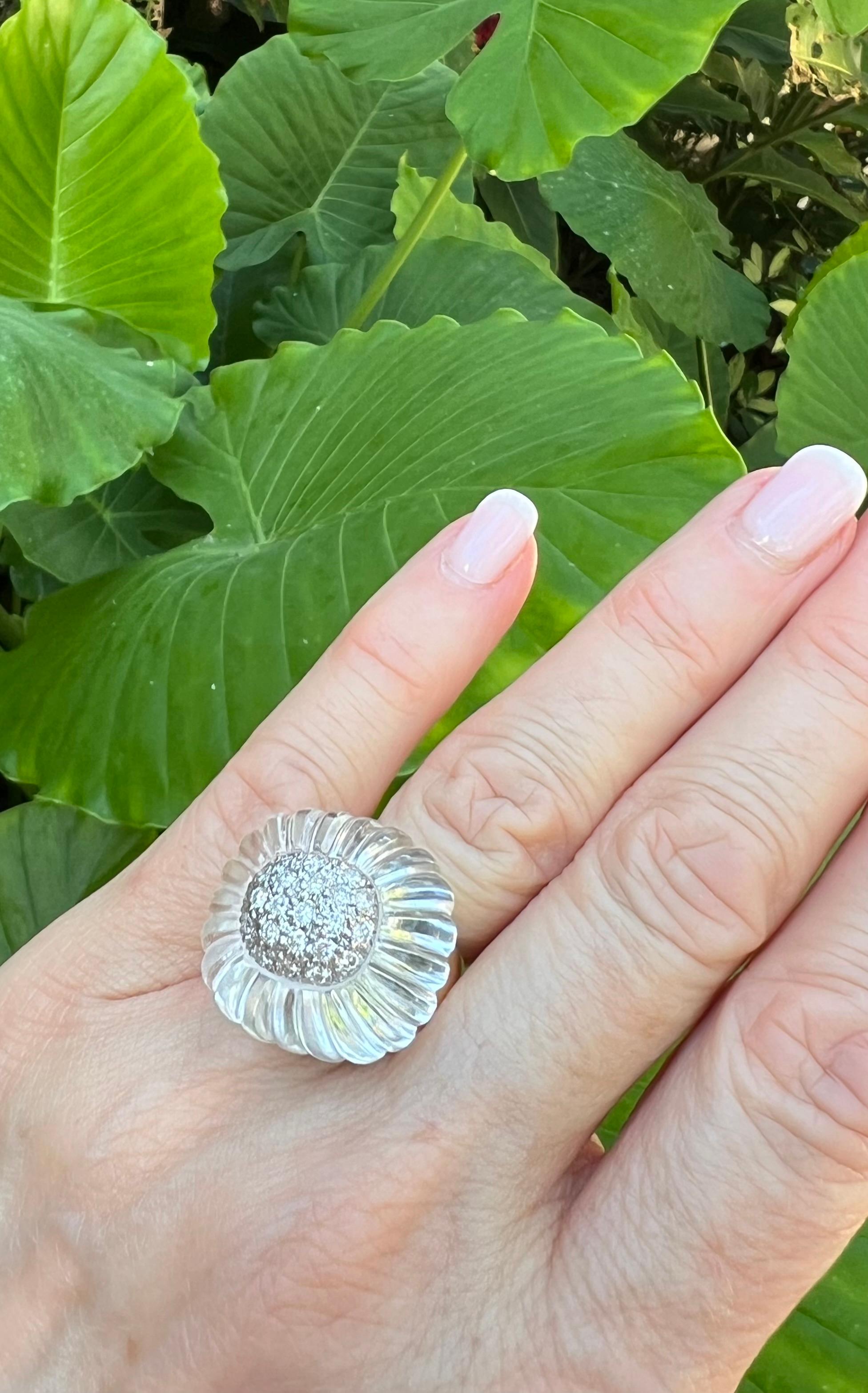 Mixed Cut MAZ Rock Crystal Pavé Diamond Cocktail Ring