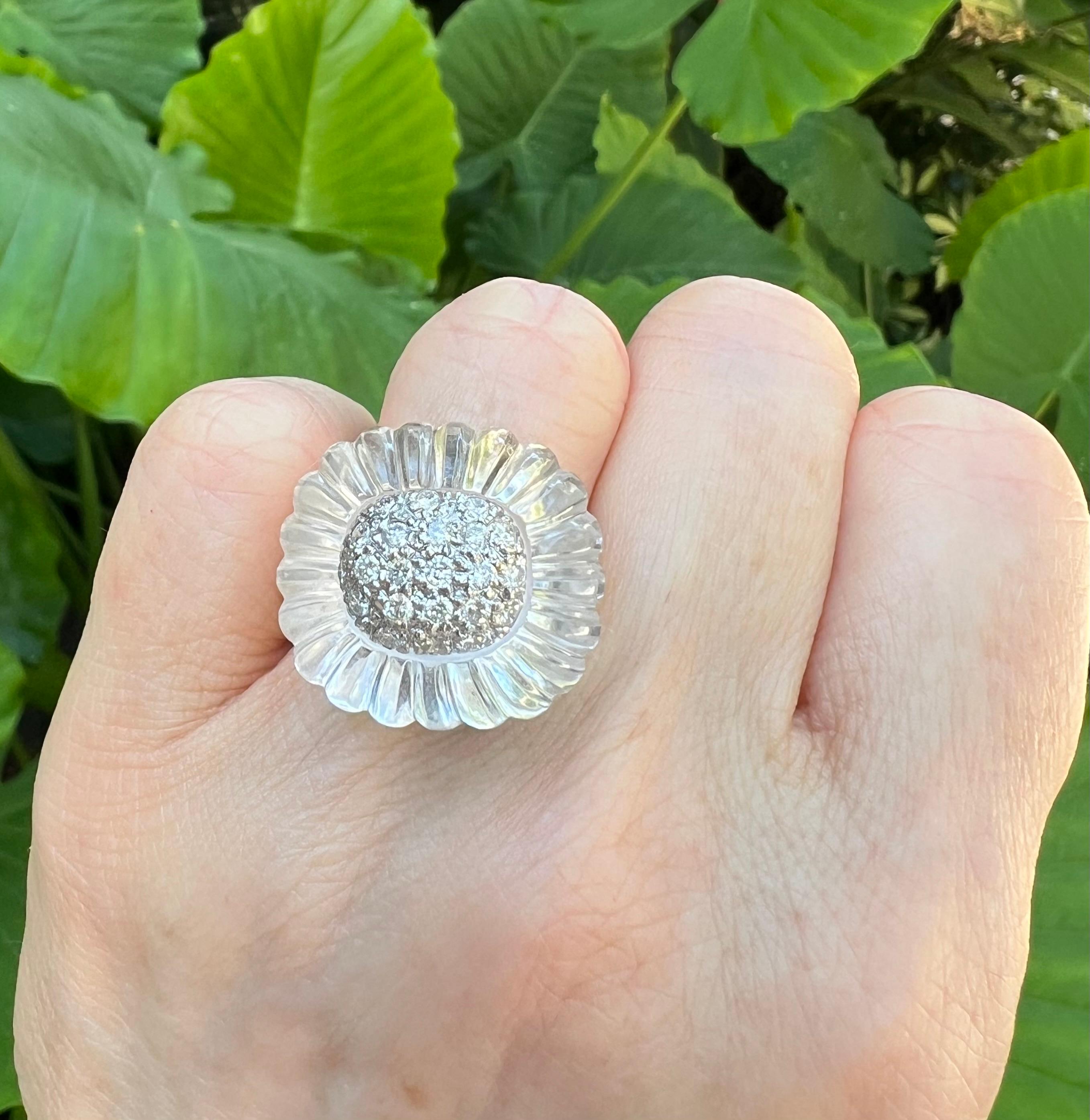 MAZ Rock Crystal Pavé Diamond Cocktail Ring In Excellent Condition In Palm Beach, FL
