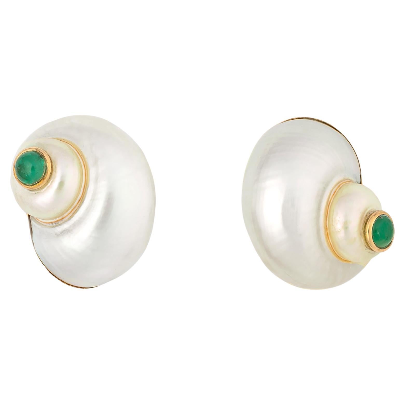 MAZ Shell and Emerald Earrings