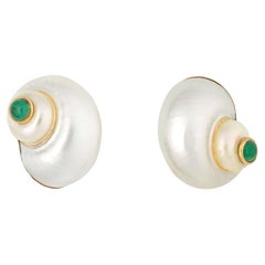 Retro MAZ Shell and Emerald Earrings