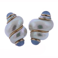 Maz Shell Aquamarine Gold Earrings