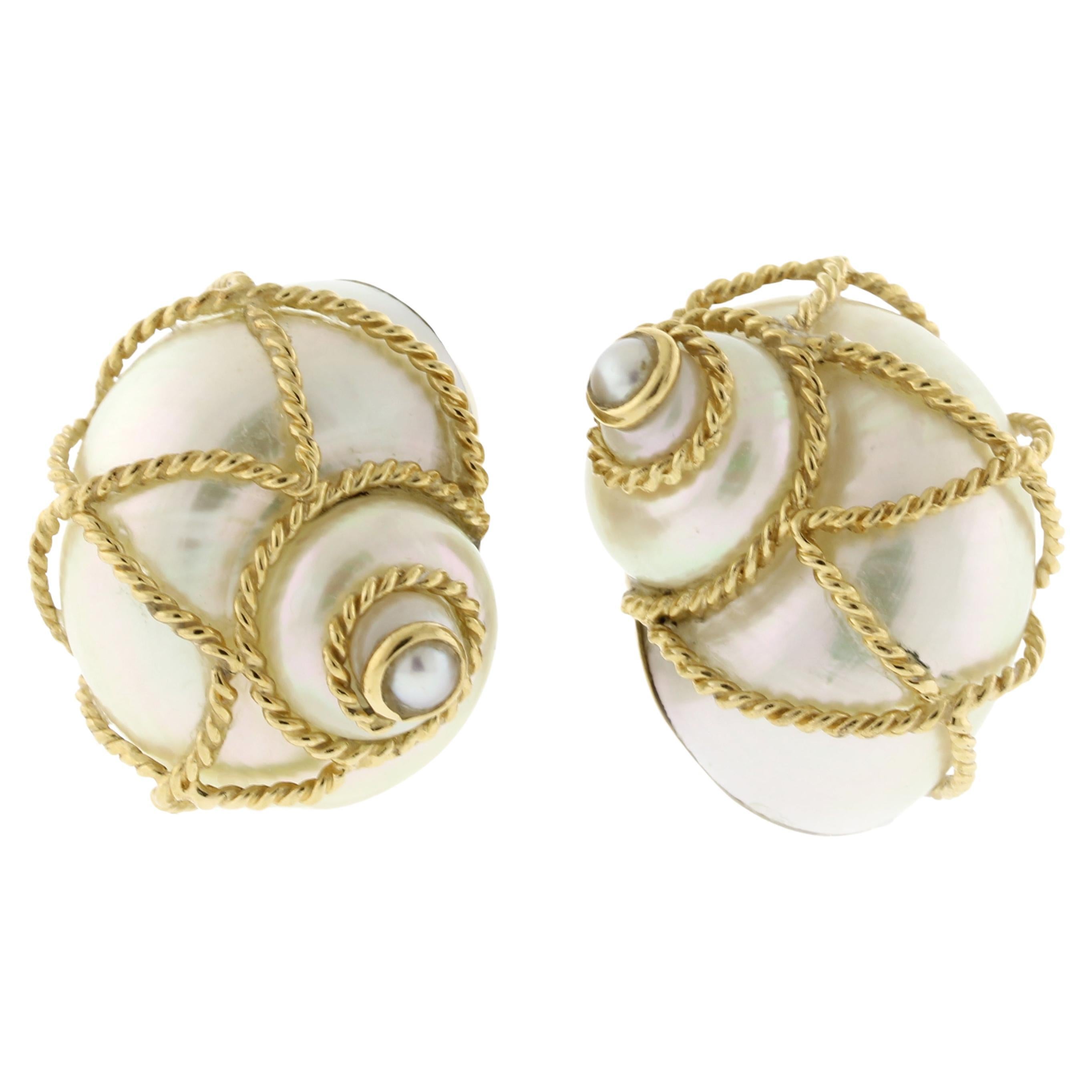 MAZ Shell Earrings with Gold Rope For Sale