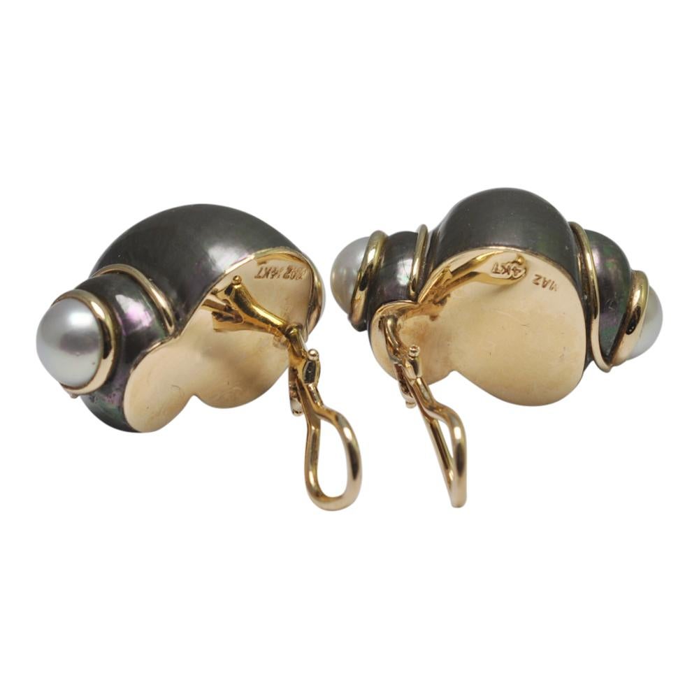 Maz Shell Mabé Pearl 14 Carat Gold Earrings In Excellent Condition In ALTRINCHAM, GB