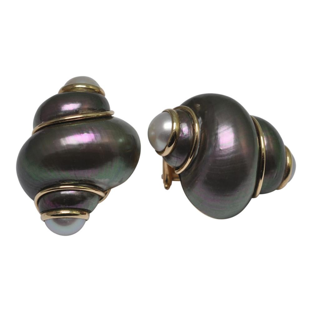 Maz Shell Mabé Pearl 14 Carat Gold Earrings 1