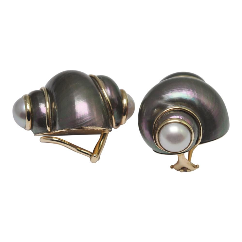 Maz Shell Mabé Pearl 14 Carat Gold Earrings 2