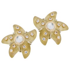 MAZ Sterling Silver 14 Karat Yellow Gold Lucite Diamond Starfish Earrings