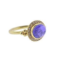 Maz Tanzanite Cabochon Diamond Gold Ring