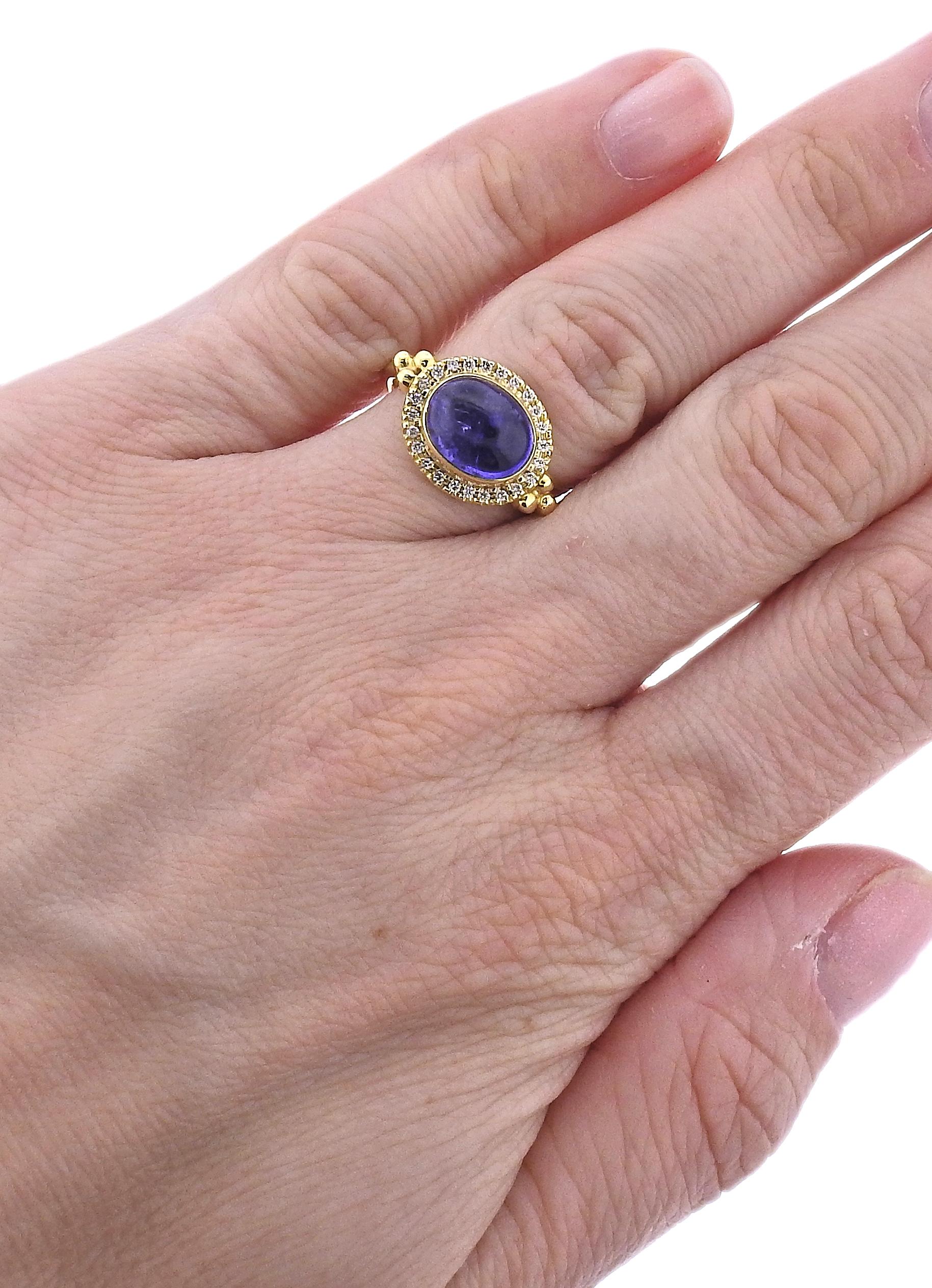 Maz Tansanit-Cabochon-Diamant-Goldring Damen im Angebot