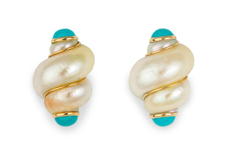Mazza Bros. Turbo Shell and Turquoise Earrings at 1stDibs | mazza earrings