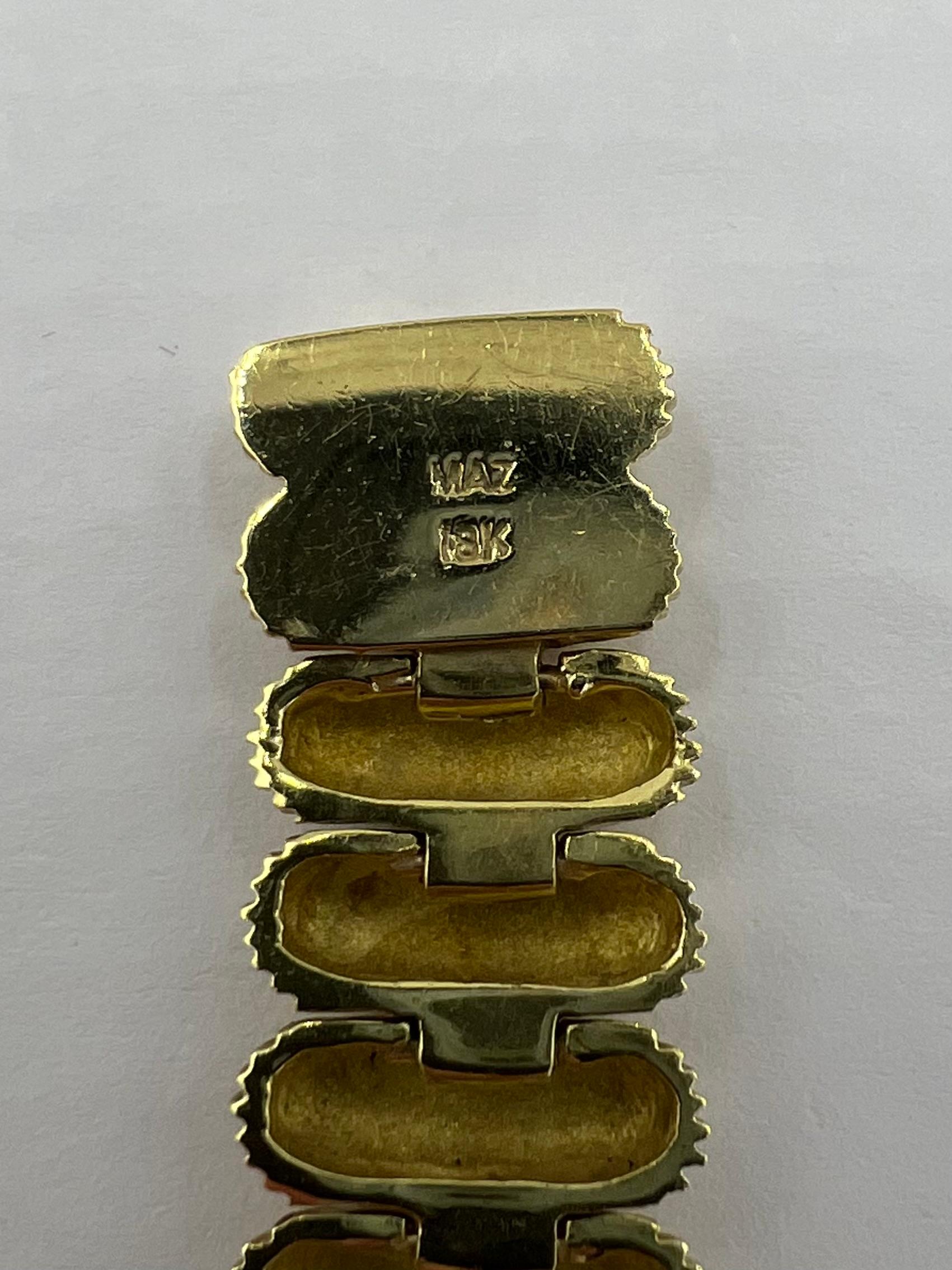 Women's or Men's MAZ Yellow Gold Ribbed Link Bracelet