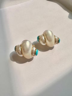 Maz Yellow Gold Turquoise Turbo Shell Earrings